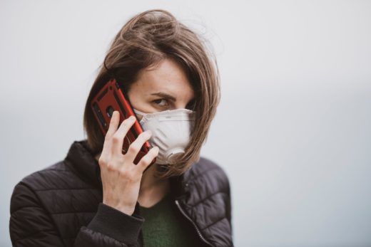 Woman wearing a respirator