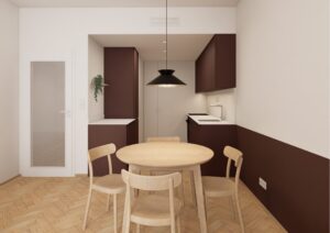 Fully equipped kitchen in a one-bedroom apartment at Fellows Jaselská, a premium furnished apartment for rent in Brno.